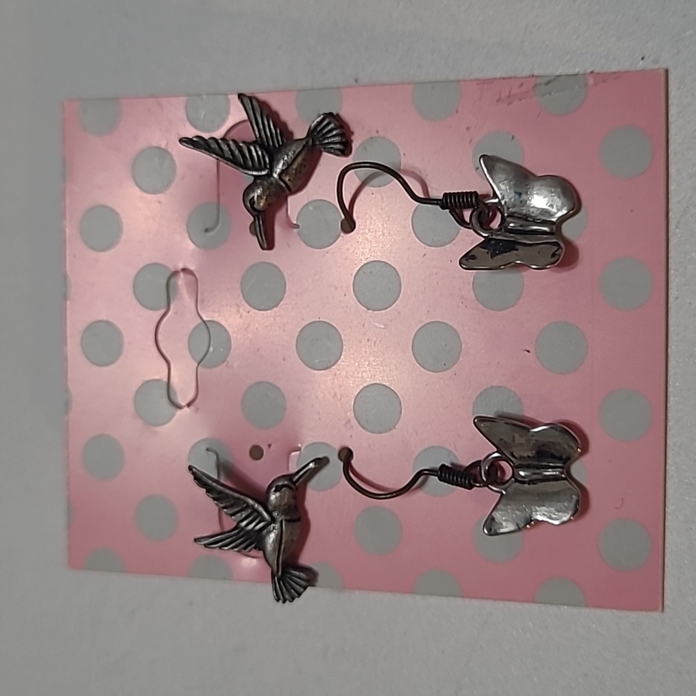 Hummingbird & Butterfly Earrings, 2 pairs of Earrings, New Without Tags